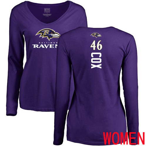 Baltimore Ravens Purple Women Morgan Cox Backer NFL Football #46 Long Sleeve T Shirt